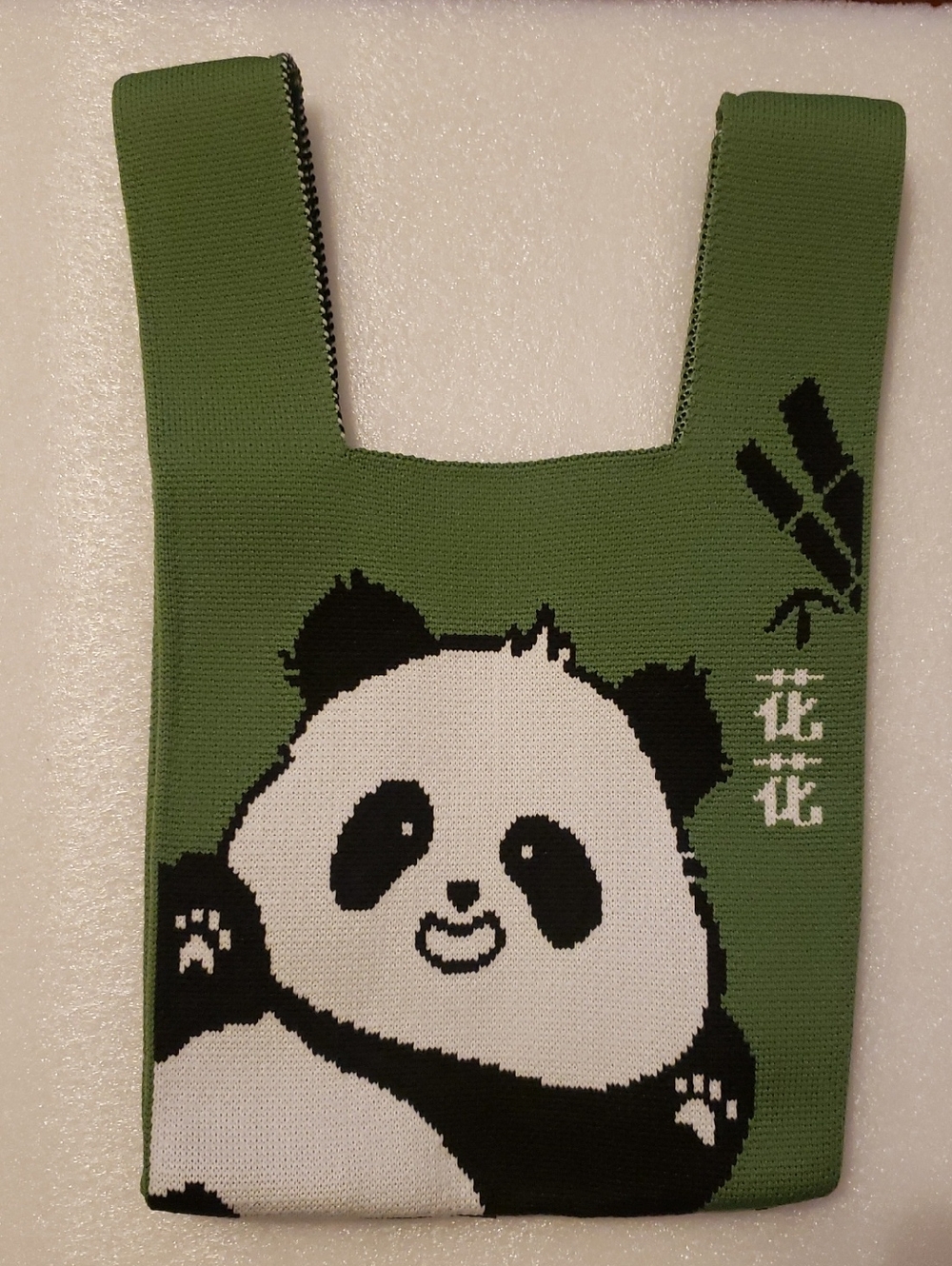 Mini Panda Knit Green Tote Bag